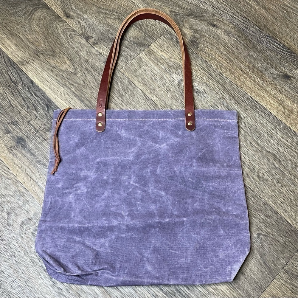Purple Suede Canvas Bag With Genuine Leather Straps - Picture 3 of 9